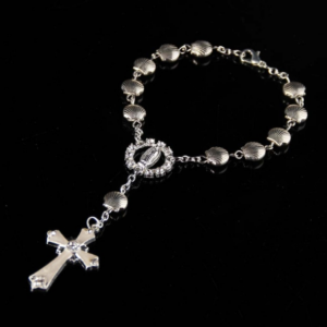 8mm Vintage Alloy Silver-plated Flat Scallop Rosary Bracelet