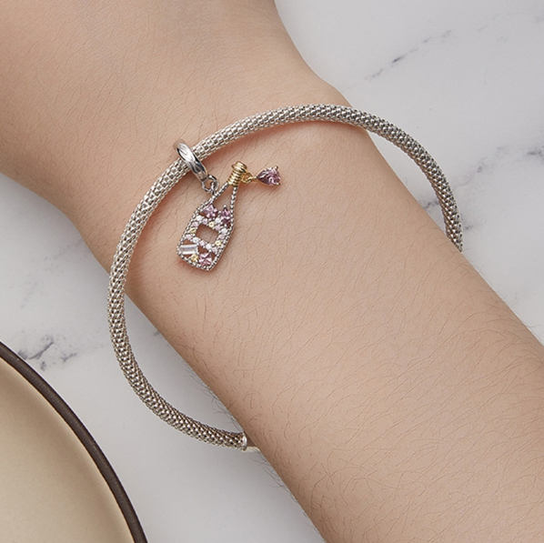 S925 Sterling Silver French Champagne Pendant Accessories DIY Bracelet Beads