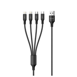 AWEI CL-129 1.5M Nylon 4 in 1 Fast Multi Charging Data Cable for XIAOMI HUAWEI Smartphone Tablet – Black