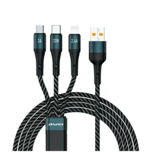 AWEI CL-972 PD120W 3 to 1 Tyep-C Fast Charging Intelligent Temperature Control Data Cable for XIAOMI Smartphone Tablet – Black