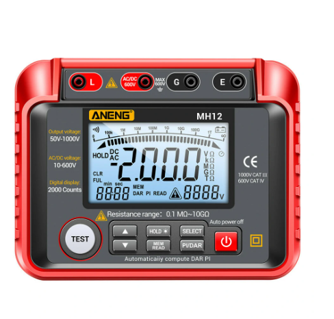 ANENG MH12 Insulation Earth Resistance Tester Digital Meter AC DC Ammeter Transistor Tester LCD Megohmmeter Meter Voltmeter Detect