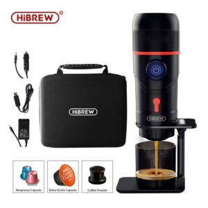HiBREW H4 Tragbarer 3-in-1-Multifunktions-Elektro-Espressokocher für Fahrzeuge, Reisen, Zuhause, Büro, kompatibel mit Nespresso, Dolce Gusto, gemahlen