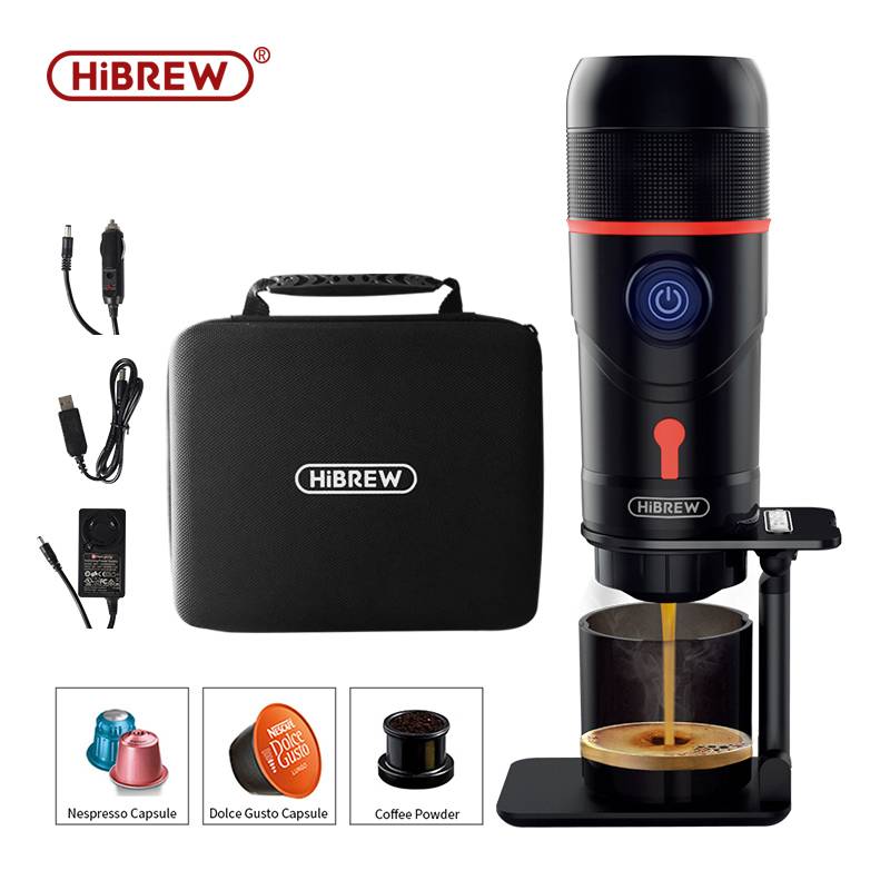 HiBREW H4 Tragbarer 3-in-1-Multifunktions-Elektro-Espressokocher für Fahrzeuge, Reisen, Zuhause, Büro, kompatibel mit Nespresso, Dolce Gusto, gemahlen
