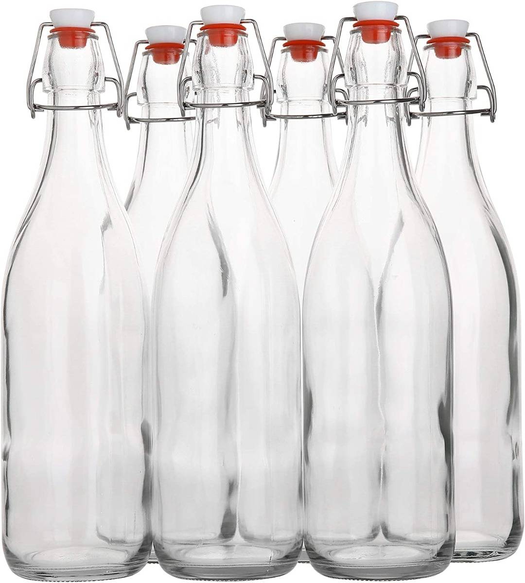 Clear Airtight Glass Bottles with Flip Top Lid (6-Pack)