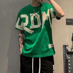 2023 Summer Casual All-match Trend Korean Version Short Sleeve Round Neck Solid Color Letter Printed Loose Fashion Youth T-shirt