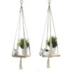 Indoor Decorative Wall Hanging Beige Cotton Rope Pine Board Planter Hanging Net Hanging Rope Suspender Plant Planter Mesh Pocket