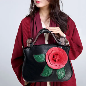 Brenice Vintage PU Leather Rose Decorative Handbag Crossbody Bag For Women