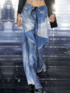 UR Fashion Plain Spliced Wide Leg Loose Denim Pants