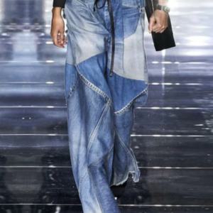 UR Fashion Plain Spliced Wide Leg Loose Denim Pants