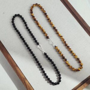 Black agate beaded tiger’s eye stone vintage choker collarbone chain