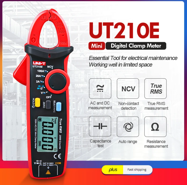 UNI-T UT210E Digital AC DC Current Clamp Meter True RMS Pliers Ammeter Voltage Tester Multimeter Resistance Frequency Meter