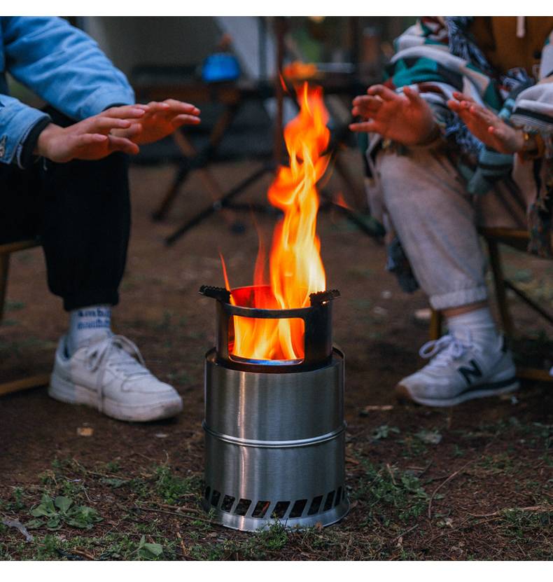 Outdoor portable round wood burning stove charcoal stove solid alcohol stove thickened stainless steel picnic stoves Large Size