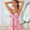 New European and American sweet pajamas women’s foreign trade sweet net red suspender nightdress printing cross-border fashion home clothes whole