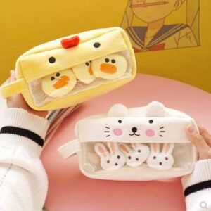 PU Students Large Capacity Pen Bags Cute Pencil Cases for Girls Custom Pencil Case Printing 10 Picture Cat Plush Pencil Bags 50g