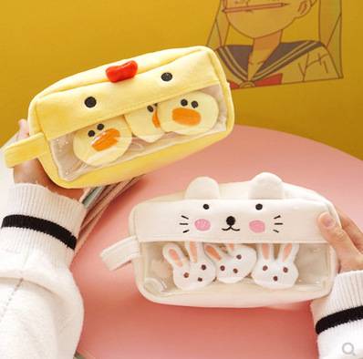 PU Students Large Capacity Pen Bags Cute Pencil Cases for Girls Custom Pencil Case Printing 10 Picture Cat Plush Pencil Bags 50g