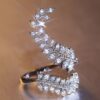 Hot sale new ring ladies zircon ring silver plated creative plant leaf long band jewelry