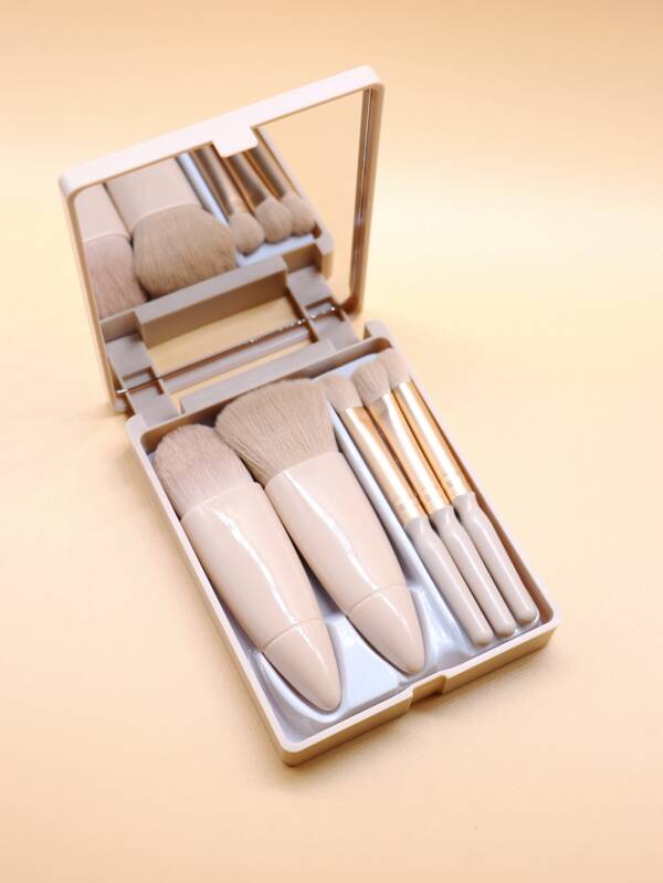 5pcs Makeup Brush Set With Storage Box , Travel Essentials