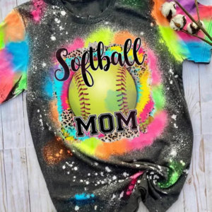 Softball MOM LIFE Tie Dye Bleached Shirt