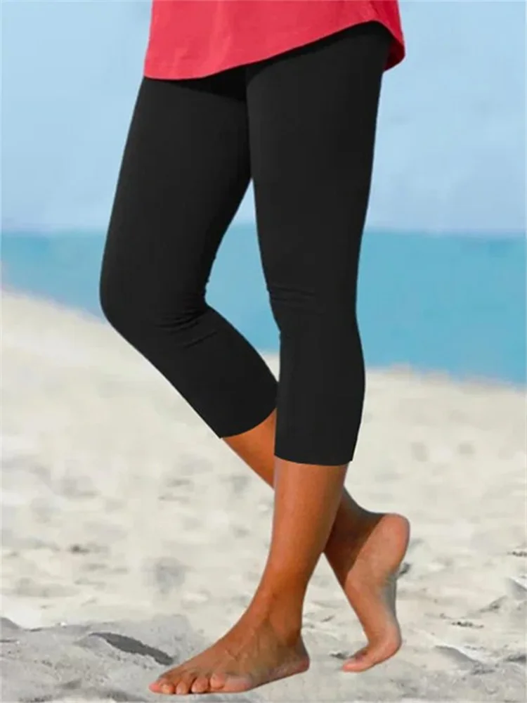 Wisherryy Soft Solid Comfy Cropped Leggings