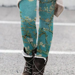 Wisherryy Cozy Almond Blossom Print Leggings