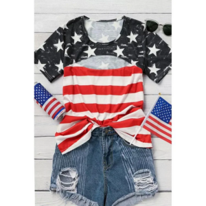 Black Contrast American Flag Cutout T-Shirt