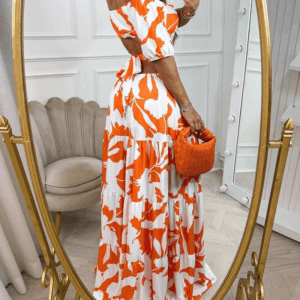 Floral Lace-Up Cutout Dress with Off-shoulder Style