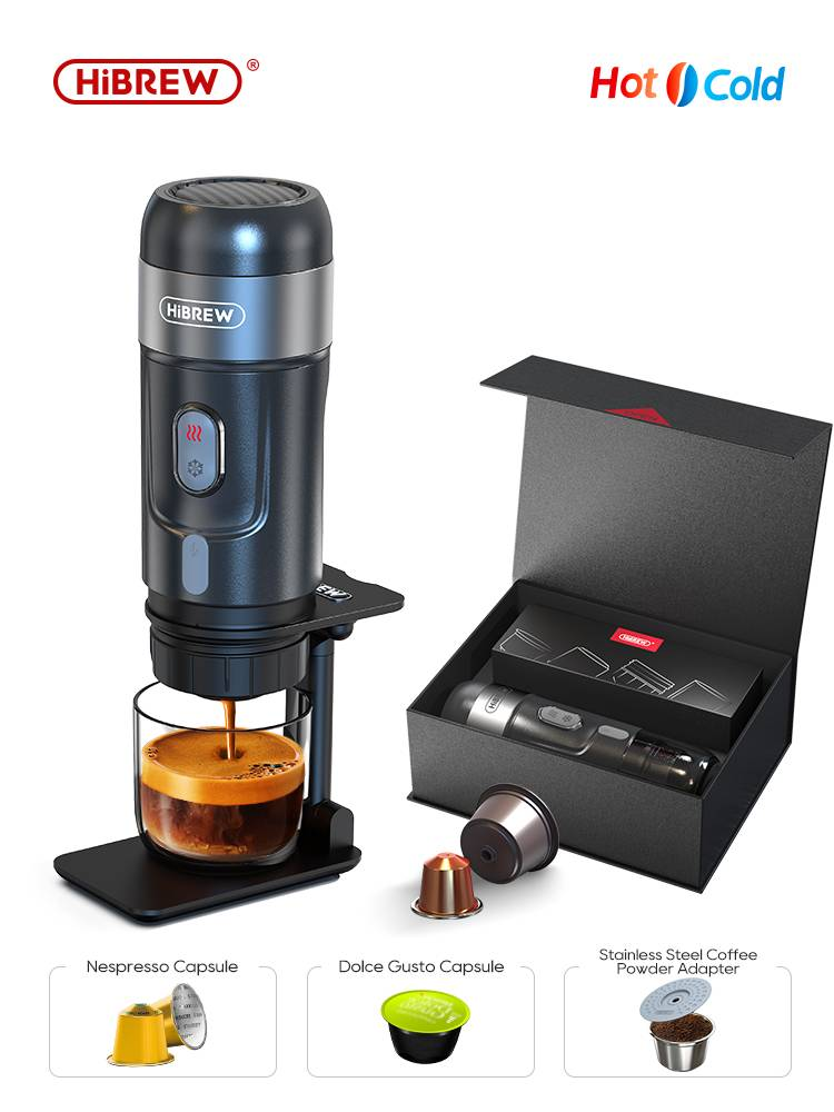 HiBREW H4A Portable Coffee Machine for Car & Home DC12V Expresso Coffee Maker Fit Nexpresso Dolce Pod Capsule Coffee Powder