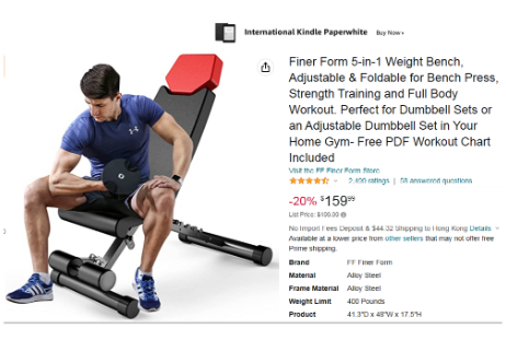 Finer Form - 5 in 1 Hantelbank, verstellbar und klappbar für Bankdrücken, Krafttraining und Ganzkörpertraining. Perfekt für Hantelspiele oder ein Set