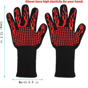 Heat Resistant Barbecue Gloves,1472 ℉ (800 ℃) Oven Gloves Resistant to Extremely High Temperatures, 1 Pair of Non-slip Silicone Gloves for Grilling, C