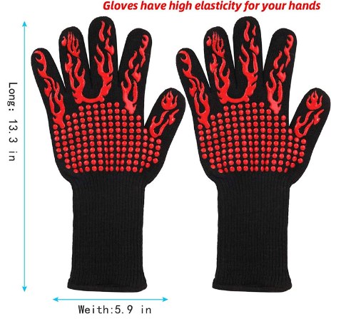 Heat Resistant Barbecue Gloves,1472 ℉ (800 ℃) Oven Gloves Resistant to Extremely High Temperatures, 1 Pair of Non-slip Silicone Gloves for Grilling, C