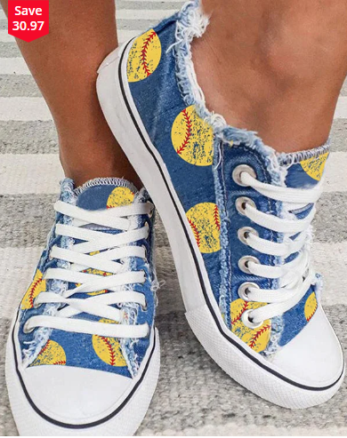 Canvas Shoes for Softball Lovers with Printed Design