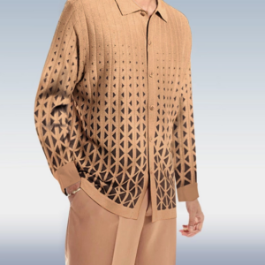 Cafe Criss-Cross Pattern Walking Suit Long Sleeve Set