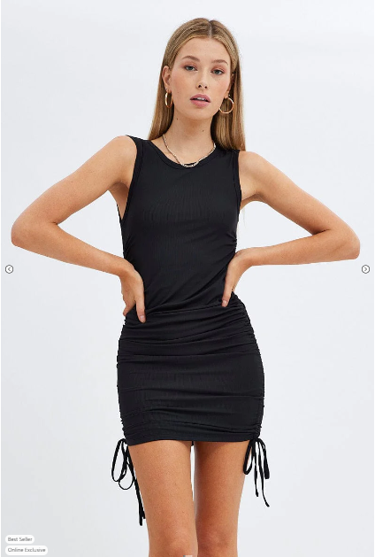 Black Mini Dress Sleeveless Side Ruched Bodycon
