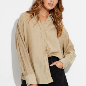 Beige Textured Shirt Long Sleeve Collared