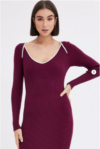 Purple Midi Dress Long Sleeve Sweetheart Contrast Bind