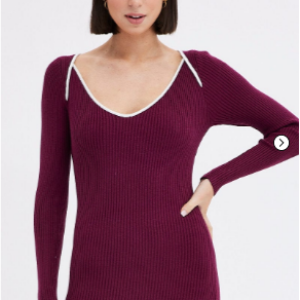 Purple Midi Dress Long Sleeve Sweetheart Contrast Bind