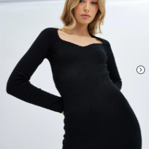Black Midi Dress Long Sleeve Sweetheart Neckline Knit