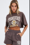 Short Sleeve Crop Top with Brown Graphic Design