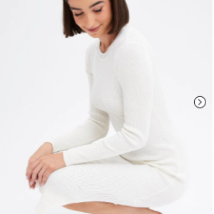 Brown Midi Dress Long Sleeve Round Neck Rib Knitted
