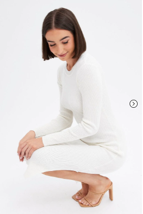 Brown Midi Dress Long Sleeve Round Neck Rib Knitted