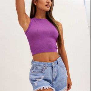 Seamless Crew Neck Purple Tank Top