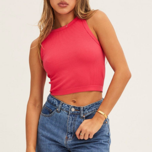 Top-selling Seamless Red Crew Neck Tank Top