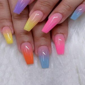 Get Glamorous with 24pcs Extra Long Coffin Iridescent Gradient Fake Nail & 1pc Nail File & 1sheet Tape