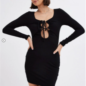 Black Dress Long Sleeve Cut Out Details Bodycon Rib