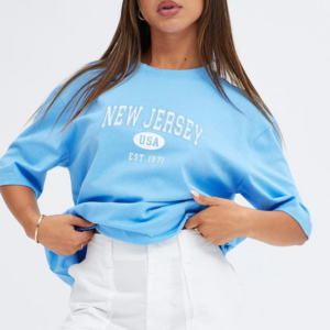 Oversized New Jersey Blue T-Shirt with Short Sleeves