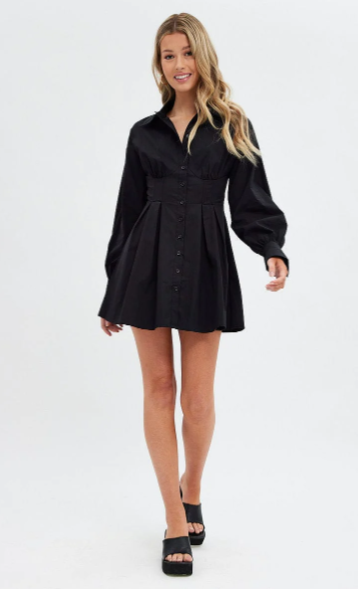 Black Shirts Dress Long Sleeve Poplin