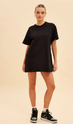 Oversized T-Shirt Dress in Black with Jamie Design