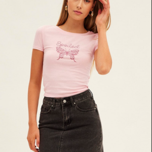 Black High Rise Denim Mini Skirt