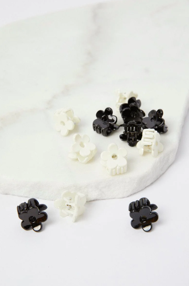 Multi 12 Pcs Floral Shaped Mini Claw Clips black