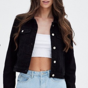 Crop Jacket: Long Sleeve Denim in Stylish Black